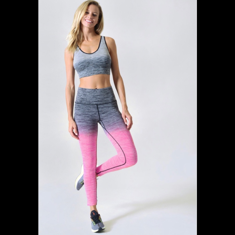 Charcoal Pink Ombré Workout Set - Leggings & Bra